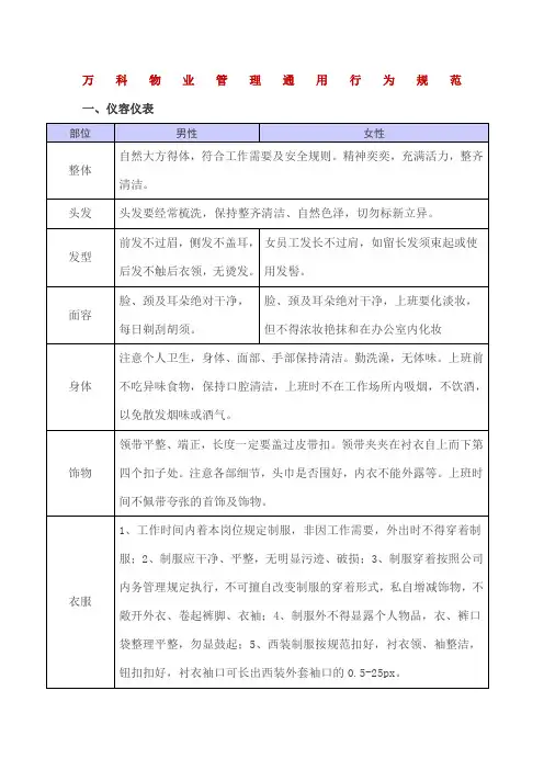 万科物业管理通用行为规范