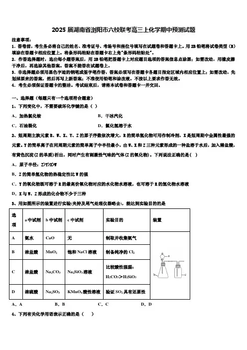 2025届湖南省浏阳市六校联考高三上化学期中预测试题含解析