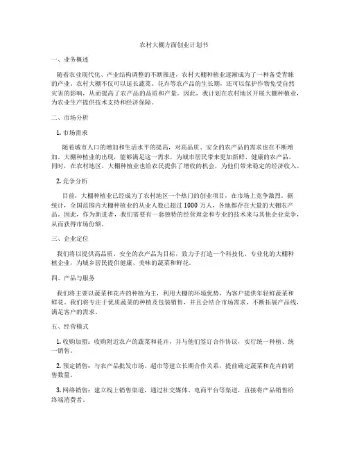 农村大棚方面创业计划书