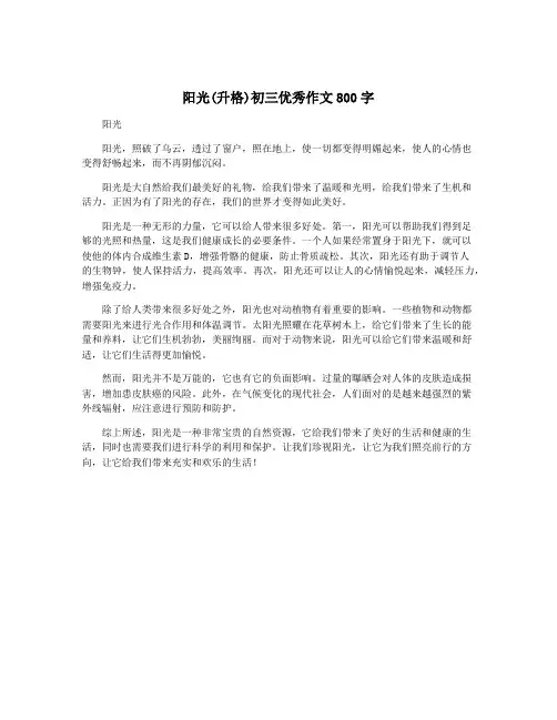 阳光(升格)初三优秀作文800字