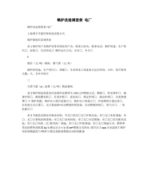 锅炉改造调查表 电厂