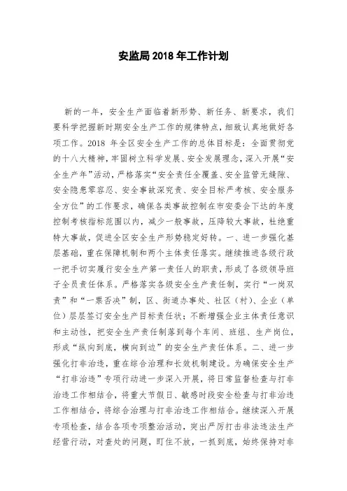 安监局2018年工作计划