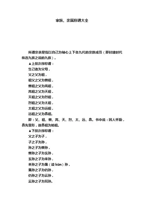家族、亲属称谓大全