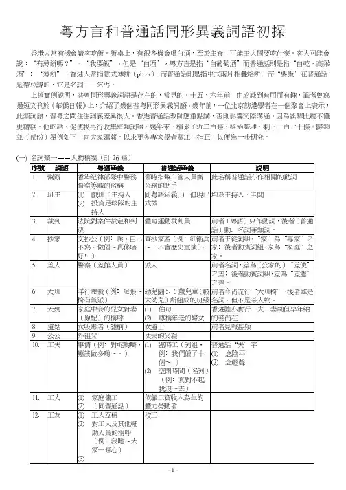 粤方言和普通话同形异义词语初探