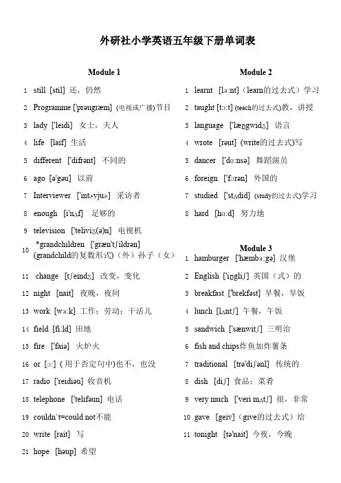 2019年外研版三年级起点五年级下册单词表(带音标)