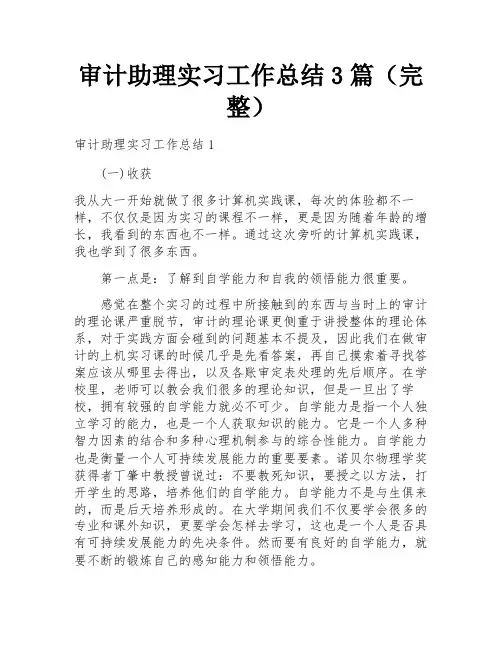审计助理实习工作总结3篇(完整)