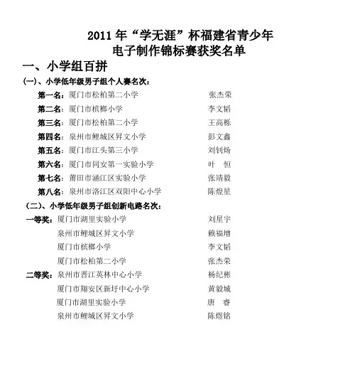 2011年“学无涯”杯福建省青少年