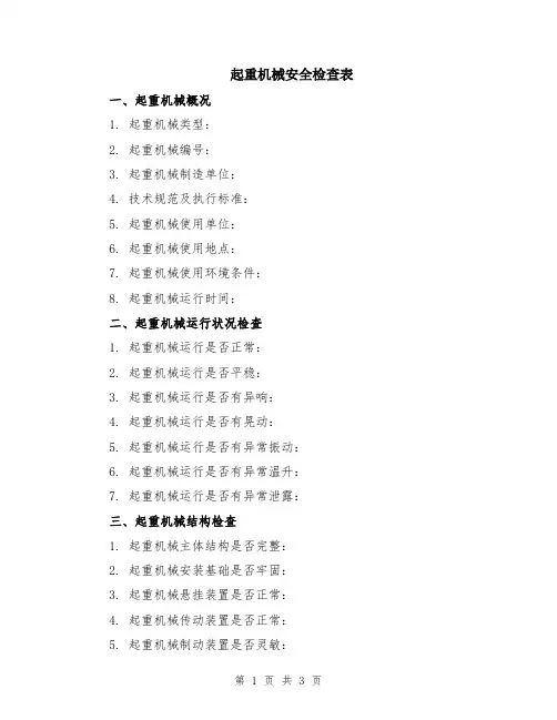 起重机械安全检查表