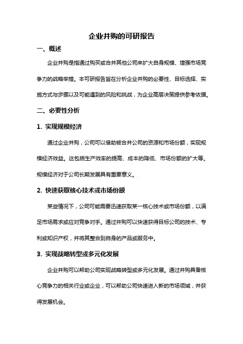 企业并购的可研报告