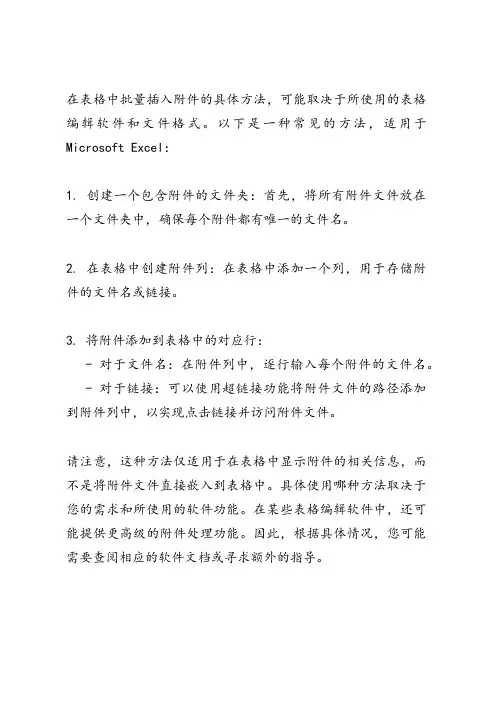 在表格内批量插入附件的方法