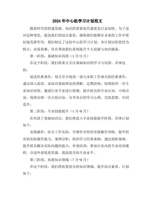 2024年中心组学习计划范文