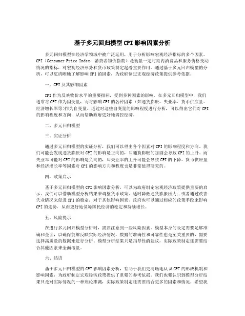 基于多元回归模型CPI影响因素分析