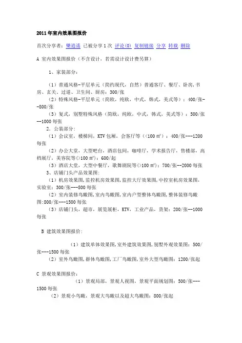 2011年室内效果图报价