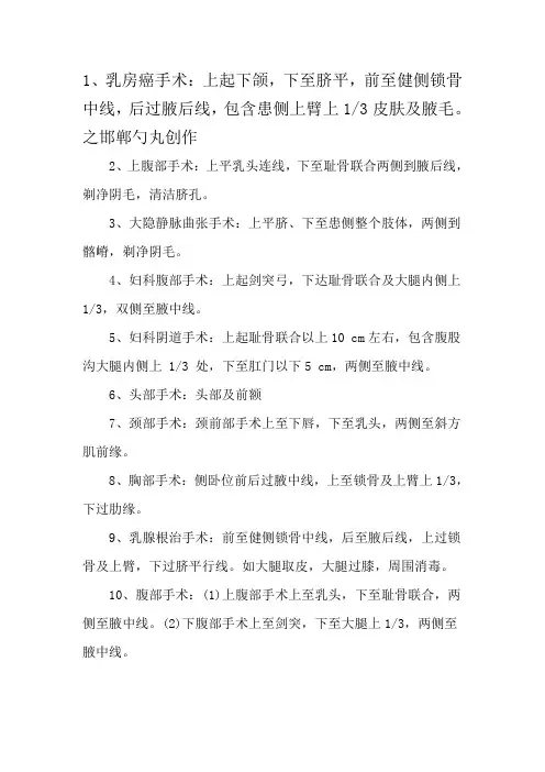 常见手术备皮范围