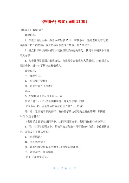 《照镜子》教案(通用13篇)