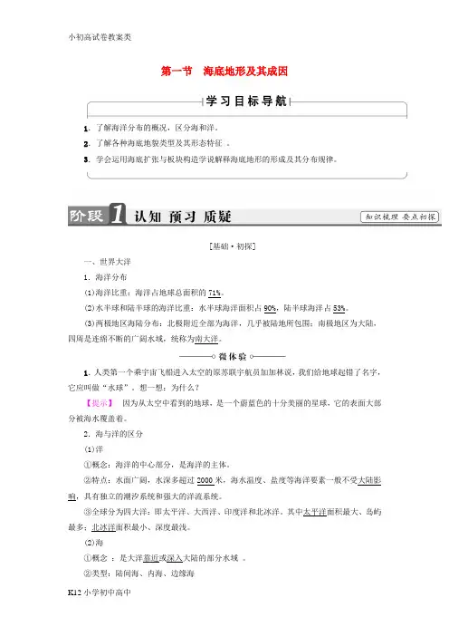 【配套K12】高中地理第1单元探索海洋的奥秘第1节海底地形及其成因整合提升鲁教版选修2