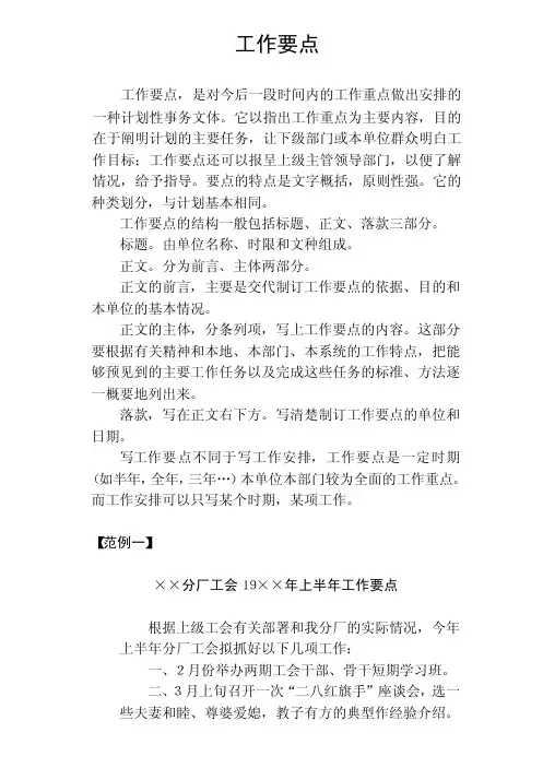 公文《工作要点》的写法和范例