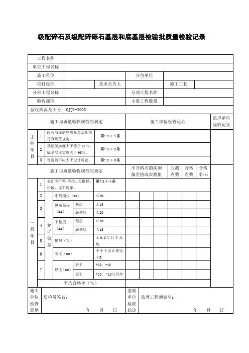 级配碎石及级配碎砾石基层和底基层检验批质量检验记录