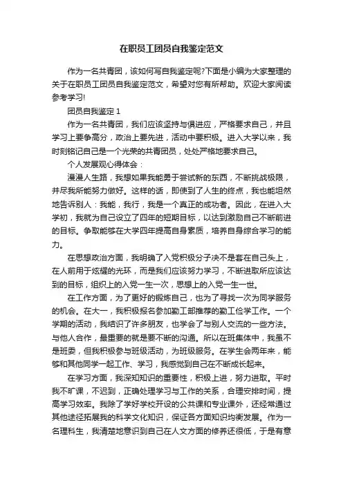 在职员工团员自我鉴定范文