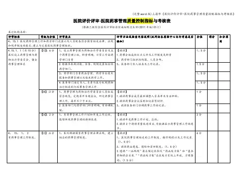 (完整word版)上海市《医院评价评审-医院药事管理质量控制指标与考核表》