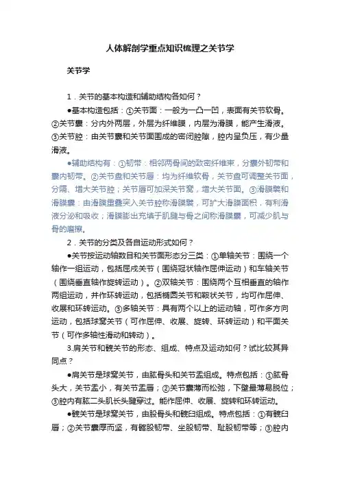 人体解剖学重点知识梳理之关节学