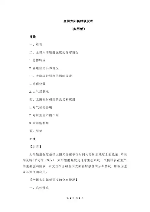 全国太阳辐射强度表