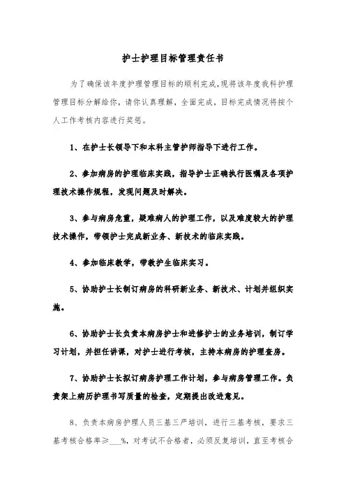 护士护理目标管理责任书（2篇）