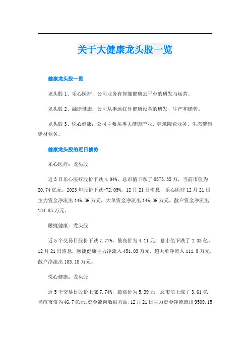 关于大健康龙头股一览