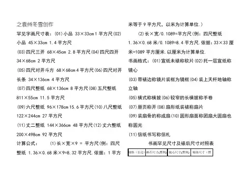 常见字画尺寸表