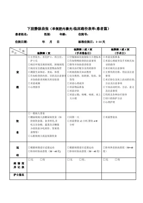 普外科单病种--护理临床路径表单--护理篇--患者篇【范本模板】