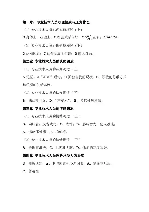 专业技术人员心理健康与压力管理视频答案