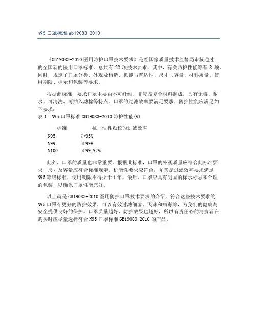 n95口罩标准gb19083-2010