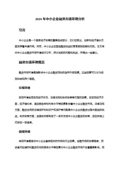 2024年中小企业融资市场环境分析