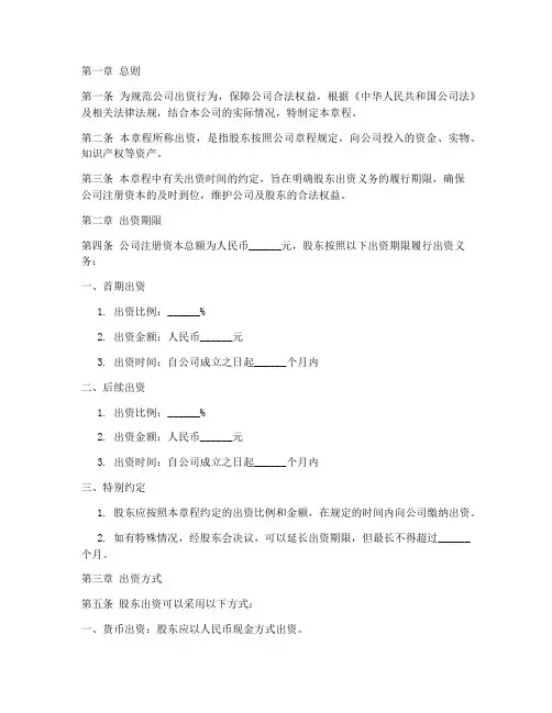 公司章程出资时间范文模板