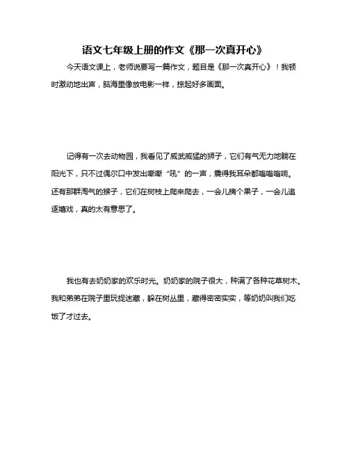 语文七年级上册的作文《那一次真开心》