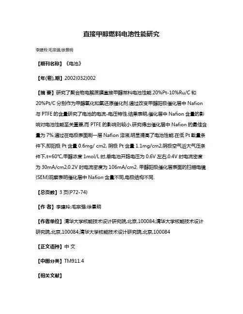 直接甲醇燃料电池性能研究