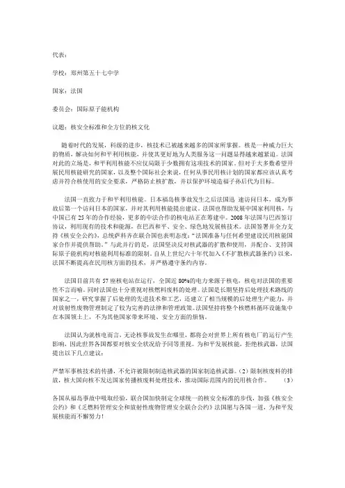 模联 法国 核安全 立场文件