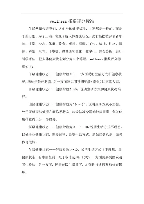 wellness指数评分标准