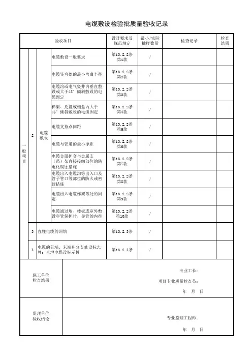电缆敷设检验批质量验收记录