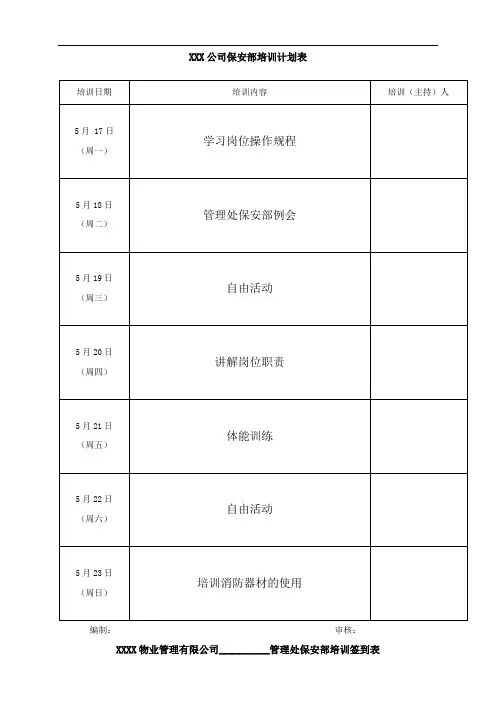 培训计划表、签到表、记录表