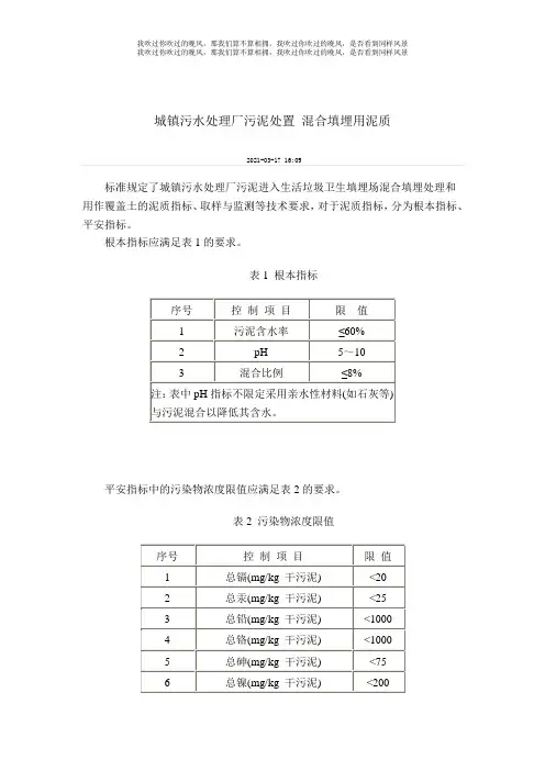 城镇污水处理厂污泥处置 混合填埋用泥质