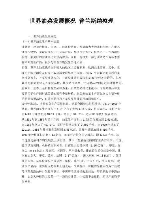 世界油菜发展概况普兰斯纳整理