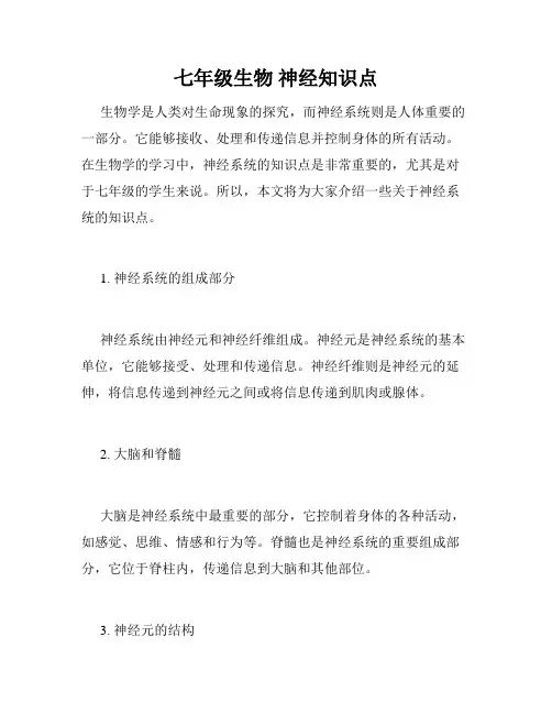 七年级生物 神经知识点