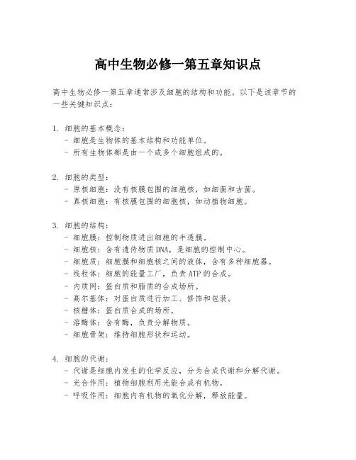 高中生物必修一第五章知识点