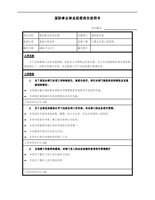 事业部总经理岗位说明书
