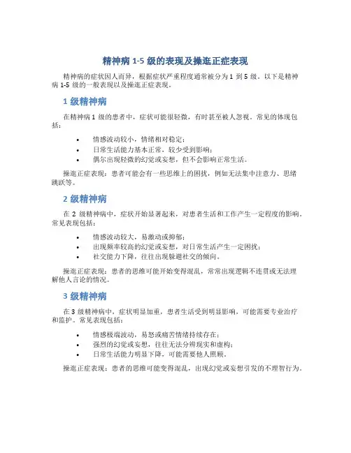 精神病1-5级的表现操逛正症表现