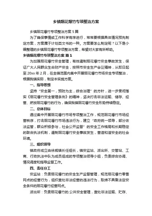 乡镇烟花爆竹专项整治方案5篇