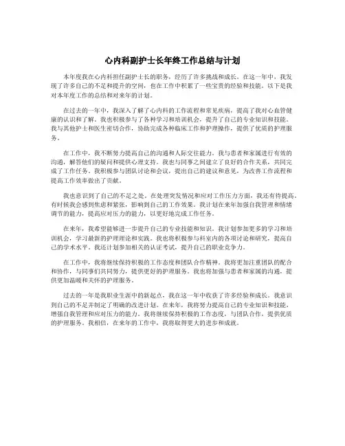 心内科副护士长年终工作总结与计划
