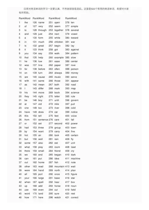 常用英语单词500个