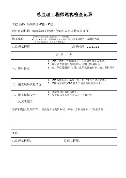 总监理工程师巡视检查记录